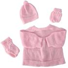 Conjunto de bebê recém nascido kit com 3 peças (casaco, luva, gorro e sapatinho de lã) cordão