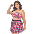 Conjunto de Biquini Cropped Top Plus Size Conforto Até o 54 - Vermelho/Marinho