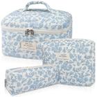 Conjunto de Bolsa de Maquiagem Gosect - Bolsa de Cosméticos Floral Acolchoada de Algodão