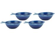 Conjunto de Bowls de Cerâmica Azul Bon Gourmet - 460ml Peixe Ocean 4 Peças