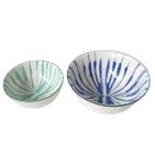 Conjunto de bowls em cerâmica branco verde e azul - 4 peças