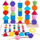 Conjunto de brinquedos JUSTWOOD Wooden Beads Sequencing Montessori 3-5 anos