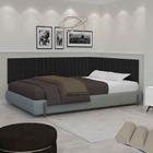 Conjunto de Cabeceira Ripada Palito Cama casal 140 cm suspensa estofada - Preto Suede