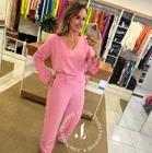  Conjunto de calça e Blusa, na cor Rosa, calça longa com blusa, feminino, adulto, tamanho M