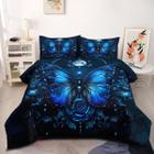 Conjunto de cama Coutuechen Blue Butterfly Queen Size azul escuro