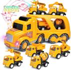 Conjunto de caminhões de construção de brinquedos, som e luz, porta-carros, veículos de transporte, misturador de guindaste, lixão