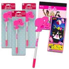 Conjunto de canetas Barbie School Supplies, 3 canetas esferográficas com adesivos