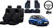 Conjunto de Capa de Couro e Tapetes para Yaris 12-18 com Capa de Volante