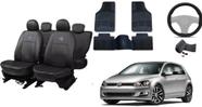 Conjunto de Capa de Couro + Tapetes de Carro Golf 13-22 + Capa de Volante Exclusiva