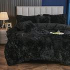 Conjunto de capa de edredom Yaoshuho Plush Fluffy Queen Size Black