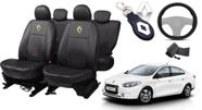 Conjunto de Capas de Couro Impermeável Renault Fluence 2013 + Capa de Volante + Chaveiro