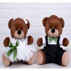 CONJUNTO DE CASAL URSO TEDDE 12cm - PAJEM PRETO E DAMINHA BRANCA PELUCIA MARROM