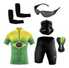 Conjunto de Ciclismo Camisa e Bermuda C/ Proteção UV + Óculos de Proteção Preto Anti-Risco + Par de Manguitos + Bandana - XFreedom