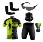 Conjunto de Ciclismo Camisa e Bermuda C/ Proteção UV + Óculos de Proteção Preto Anti-Risco + Par de Manguitos + Bandana - XFreedom