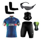 Conjunto de Ciclismo Camisa e Bermuda C/ Proteção UV + Óculos de Proteção Preto Anti-Risco + Par de Manguitos + Bandana