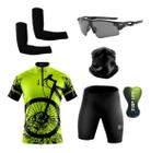 Conjunto de Ciclismo Camisa e Bermuda C/ Proteção UV + Óculos Esportivo Espelhado ou C/ Lente Escura + Par de Manguitos + Bandana - XFreedom