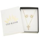 Conjunto de Colar com Pingente e Brincos Cruz e Coração com Zircônias Folheado a Ouro 18k