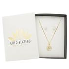 Conjunto de Colar com Pingente Florzinha e Brincos Ponto de Luz com Zircônia Folheado a Ouro 18k