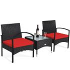 Conjunto de conversação em vime para pátio COSTWAY Red com mesa e almofadas