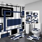 Conjunto de cortinas de chuveiro Yddsky Blue Geometric com tapetes e ganchos, 4 unidades