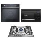 Conjunto de Cozinha Embutida Electrolux Forno Elétrico 80L c/ Grill e Timer e Microondas 34L c/ Painel Digital e Cooktop a Gás Inox 5 Bocas 220V