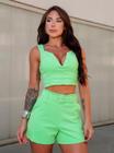 Conjunto de cropped e shorts com cinto (9670a)