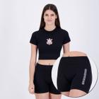 Conjunto de Cropped e Shorts Corinthians Feminino Preto - Coimbra