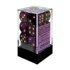 Conjunto de dados Chessex Gemini preto e roxo com ouro 16 mm (12)