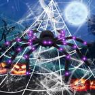 Conjunto de decorações de Halloween, teias de aranha com aranha iluminada - Loqumloi