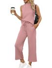 Conjunto de duas peças SAMPEEL feminino de verão com gola alta, rosa, tamanho L