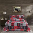 Conjunto de edredões Jessy Home Rustic King Size vermelho preto xadrez