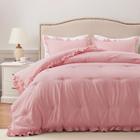 Conjunto de edredom HARBOREST Queen Pink Ruffle, 3 peças