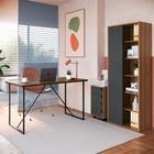 Conjunto de Escrivaninha Steel Wood com Gaveteiro 4 GV e Estante Livreiro Office 1 PT Grafite e Mel - Modern