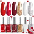 Conjunto de esmaltes Beetles Red Glitter Burgundy 6 unidades para mulheres