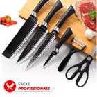 Conjunto de Facas Churrasco Gourmet Pretas Aço Inox 6 Pçs