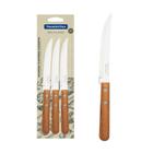 Conjunto de facas para churrasco e frutas tramontina dynamic com lâminas em aço inox e cabos de madeira natural 03 peças