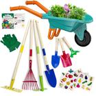 Conjunto de ferramentas de jardinagem Qtioucp Kids com carrinho de mão verde