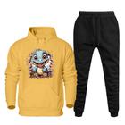 Conjunto de Frio Moletom Canguru Com Capuz 50% Algodao e Calça Lisa Com Bolso Confortavel Treino