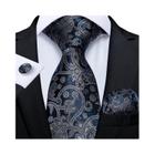 Conjunto de Gravata Masculina Preta e Prateada Paisley - Com Abotoaduras e Lenço para Casamento