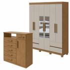 Conjunto de Guarda-roupa 6 Portas 4 Gavetas Zeus com Espelho e com Pése Cômoda com Nicho da Vinci