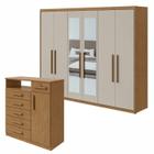 Conjunto de Guarda-roupa 6 Portas Áries com Espelho e Cômoda da Vinci