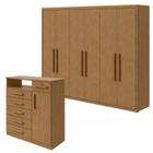 Conjunto de Guarda-roupa 6 Portas Áries e Cômoda da Vinci com Nicho - Móveis Lopas