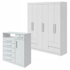 Conjunto de Guarda-Roupa Casal 6 Portas 4 Gavetas Zeuse Cômoda 1 Porta 6 Gavetas Da Vinci Branco - Móveis Lopas