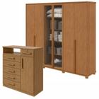 Conjunto de Guarda-roupa Casal Solaris 6 Portas com Vidro e Pés 100% Mdfe Cômoda com Nicho da Vinci - Móveis Lopas