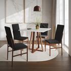 Conjunto de Jantar Mesa Mônaco Premium 90cm Branca com 4 Cadeiras Estofadas Pretas Base Cobre