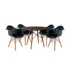 Conjunto de Jantar Mesa Redonda Eiffel Eames em Madeira 90cm Amêndoa com 4 Poltronas Pretas