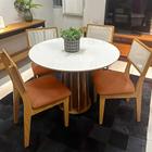 Conjunto de Jantar Mesa Redonda MDF + 4 Cadeiras Tela Palha