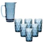 Conjunto de jarra e copos de vidro diamond azul 1,2l e 350ml