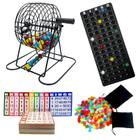 Conjunto de jogos de bingo JUNWRROW Deluxe com gaiola de bingo, cartas e fichas