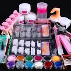 Conjunto de kits de unhas, acrílico profissional com tudo, kit de pó acrílico com 12 glitter, dicas de arte de unhas, decoração de unhas, ferramentas de arte de unhas DIY, suprimentos de unhas, kit de unhas de acrílico para iniciantes (profissional)